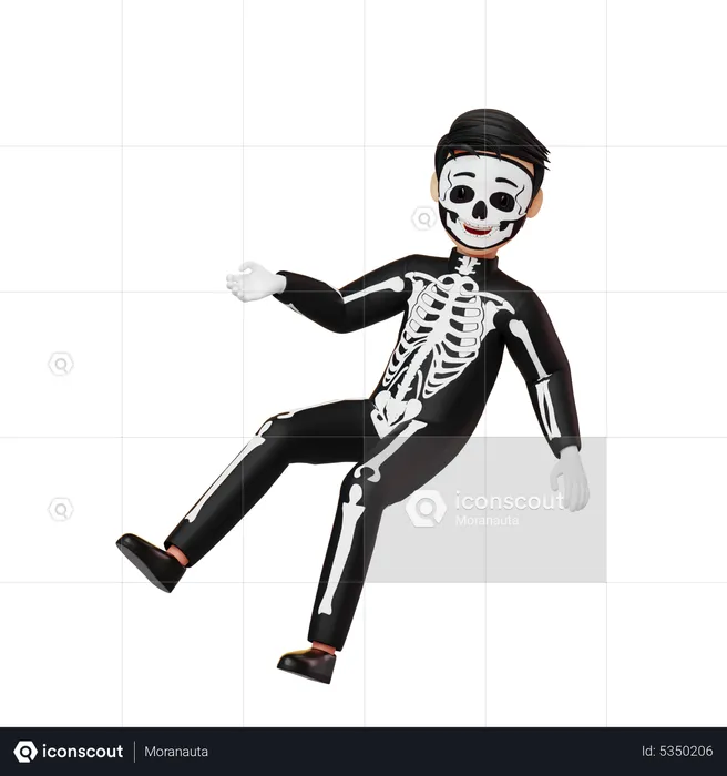 Boy In Skeleton Costume Falling  3D Illustration