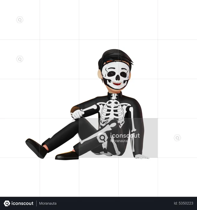 Boy In Skeleton Costume Giving Pose  3D Illustration