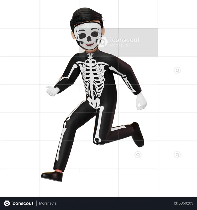 Boy In Skeleton Costume Running  3D Illustration