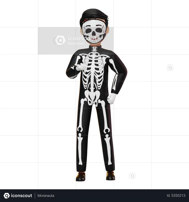 Boy In Skeleton Costume Showing Something  3D Illustration