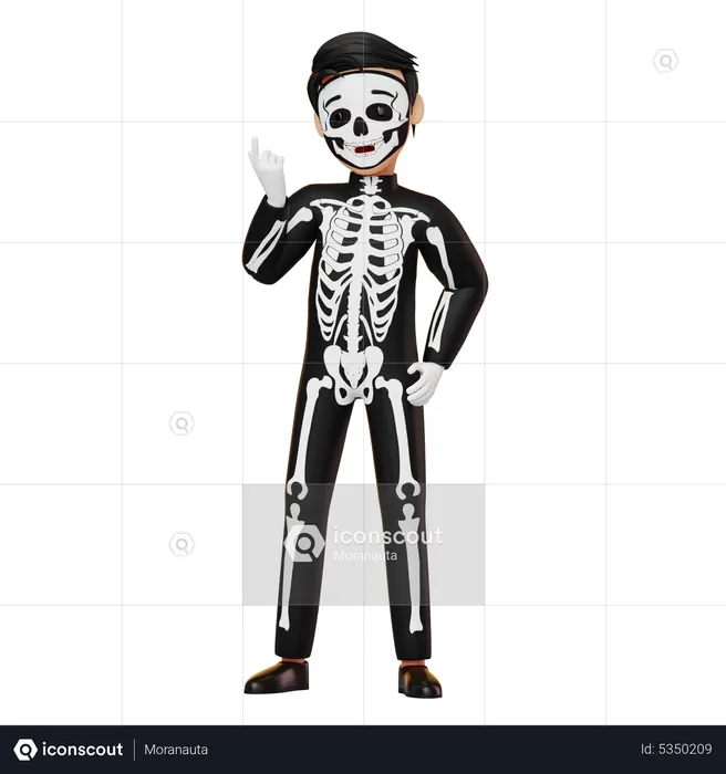 Boy In Skeleton Costume Showing Something  3D Illustration