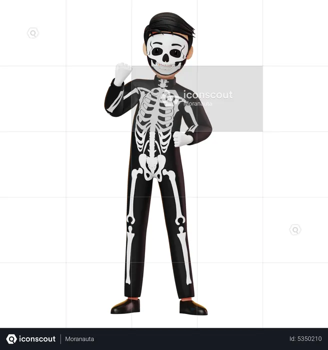 Boy In Skeleton Costume Showing Something  3D Illustration