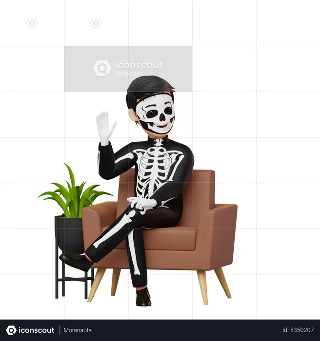 Boy In Skeleton Costume Sitting On Couch  3D Illustration