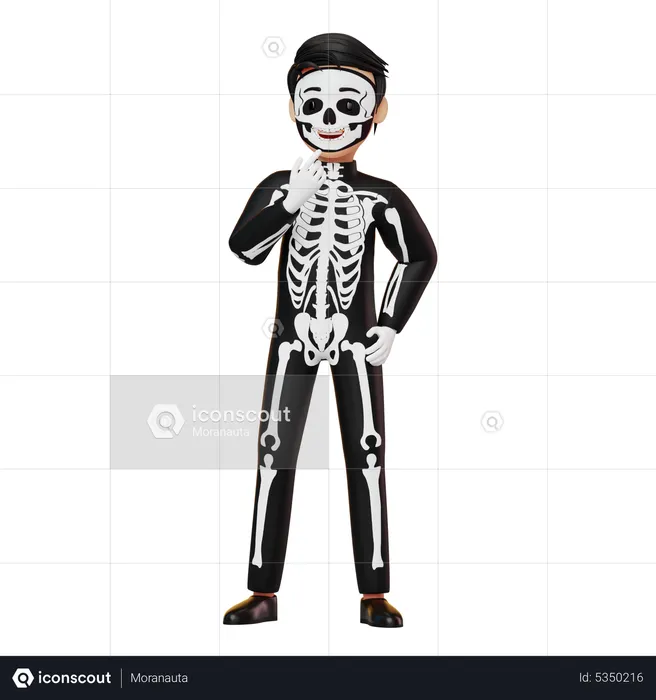 Boy In Skeleton Costume Thinking  3D Illustration