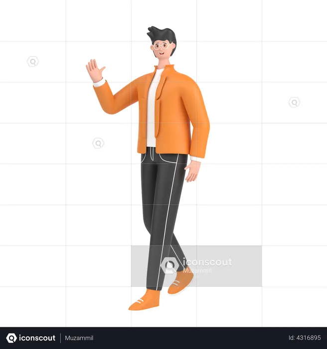 Boy in walking pose and doing waving hand say hello  3D Illustration