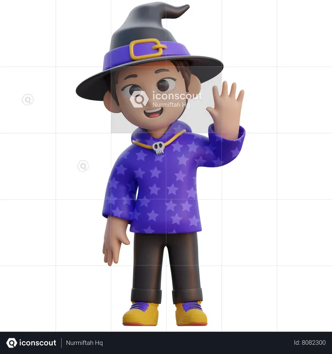 Boy in Wizard Costume say hello  3D Illustration
