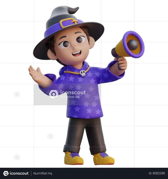 Boy in Wizard Costume with Megaphone  3D Illustration