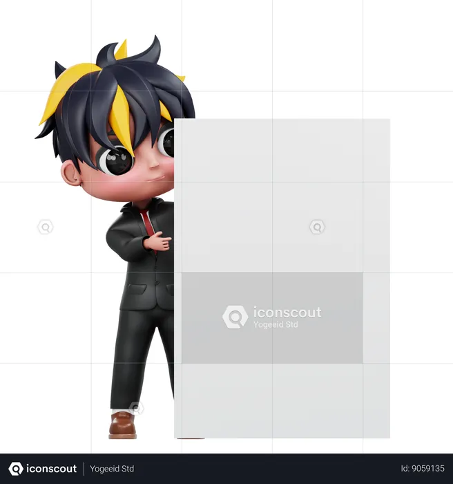 Boy Is Holding Advertising Board  3D Illustration