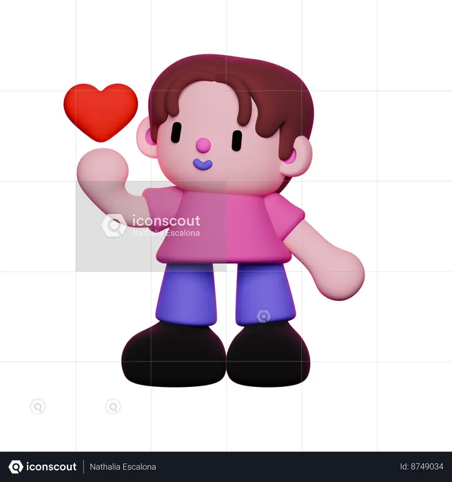 Boy is holding heart  3D Illustration