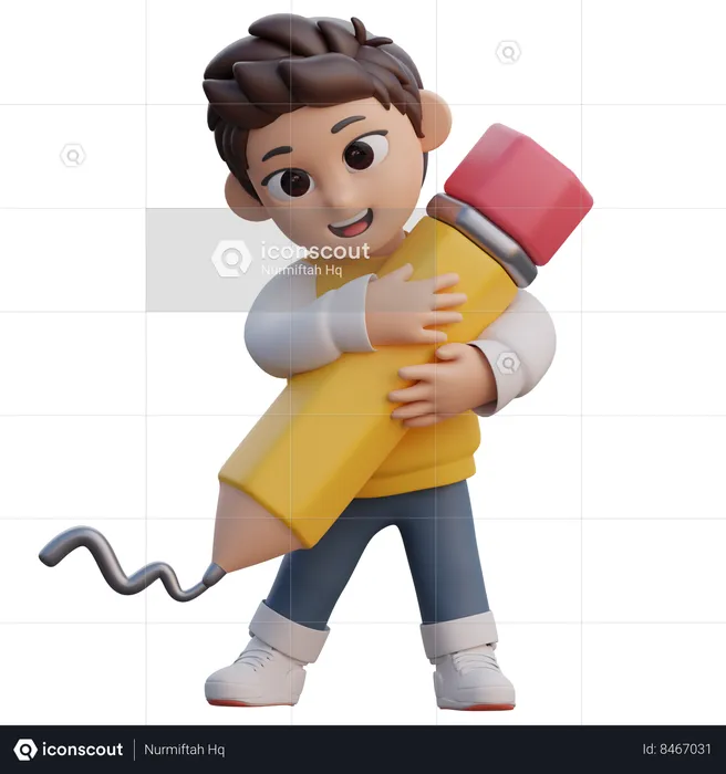 Boy is holding pencil  3D Illustration