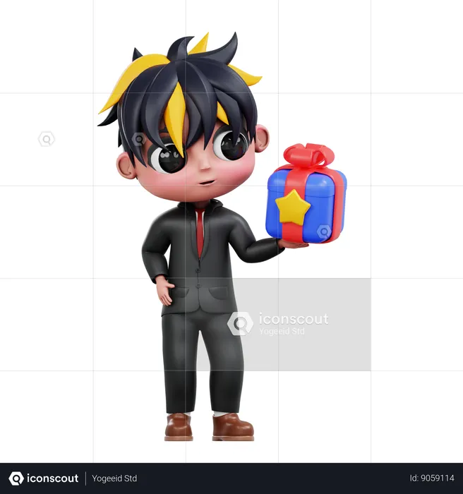 Boy Is Holding Surprise Gift  3D Illustration