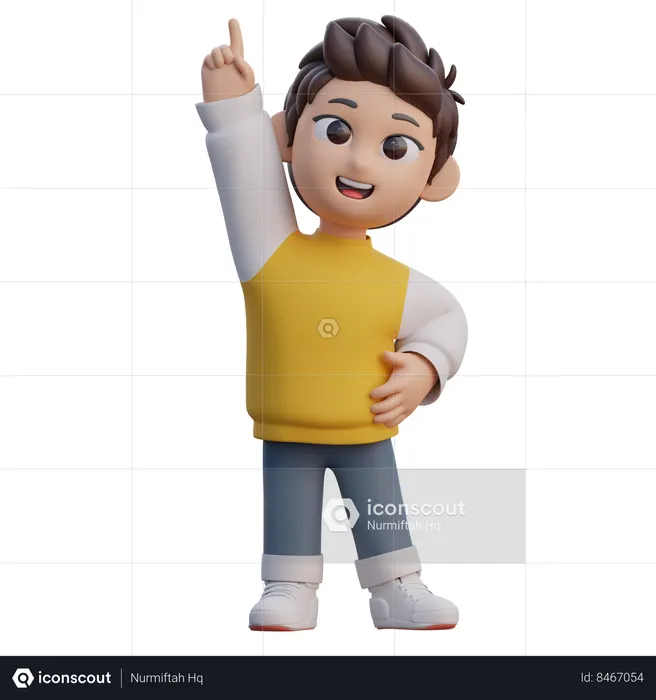 Boy is raising his hand  3D Illustration