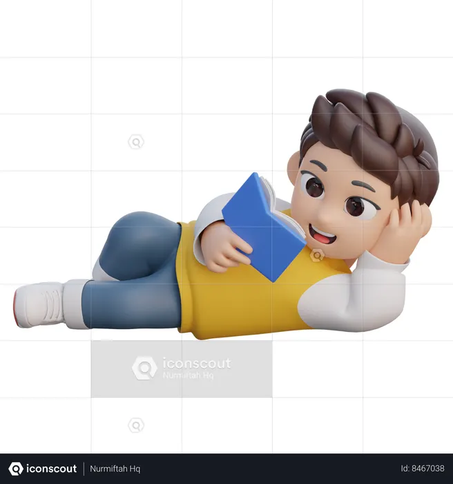 Boy is Reading a Book While Relaxing  3D Illustration