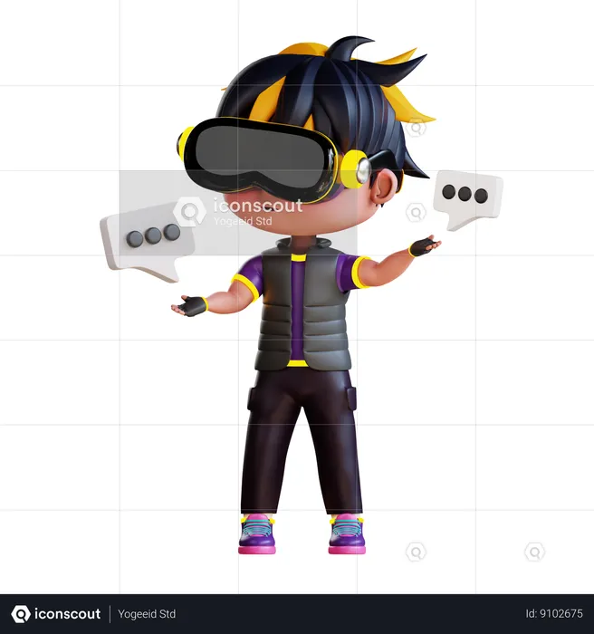 Boy Is Replying Using Vr Gadgets  3D Illustration