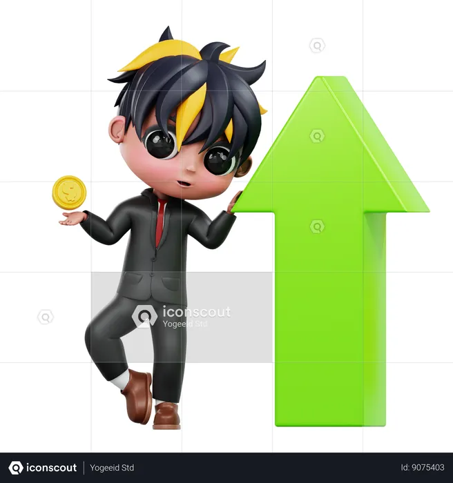 Boy Is Showing Money Growth  3D Illustration