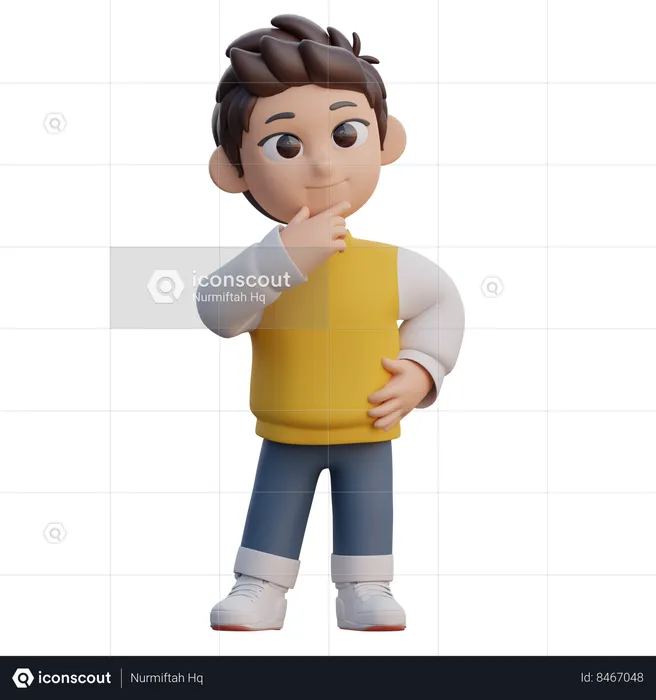 Boy is Thinking  3D Illustration