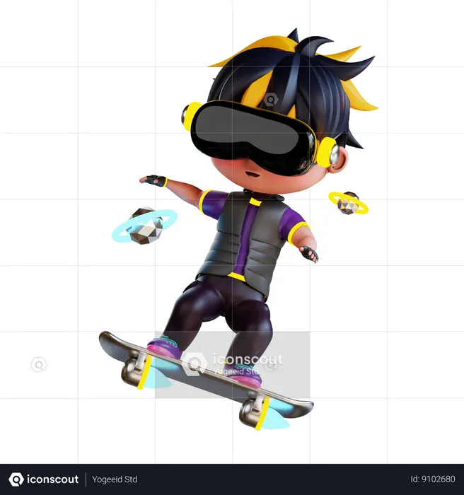 Boy Is Using Skateboard  3D Illustration