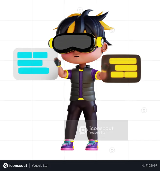Boy Is Using Vr Technology  3D Illustration