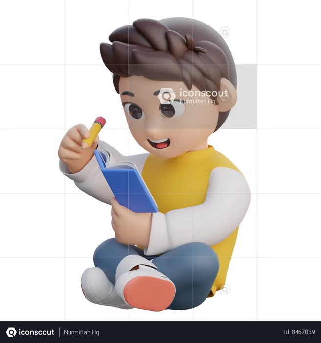 Boy is Writing in a Book  3D Illustration