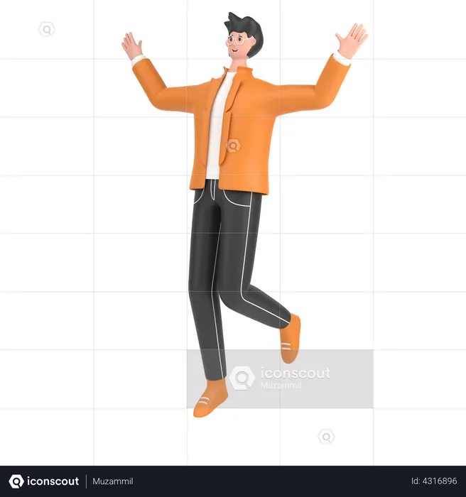 Boy jumping and celebrates success  3D Illustration