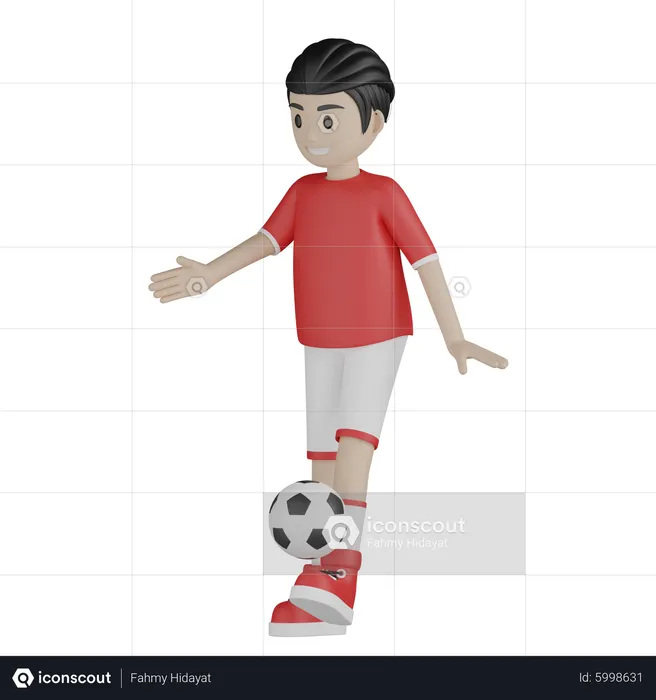 Boy kicking football  3D Illustration