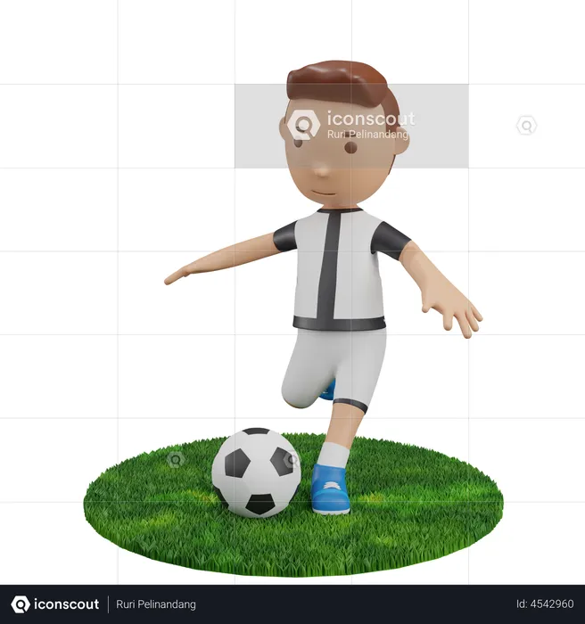 Boy kicking football  3D Illustration