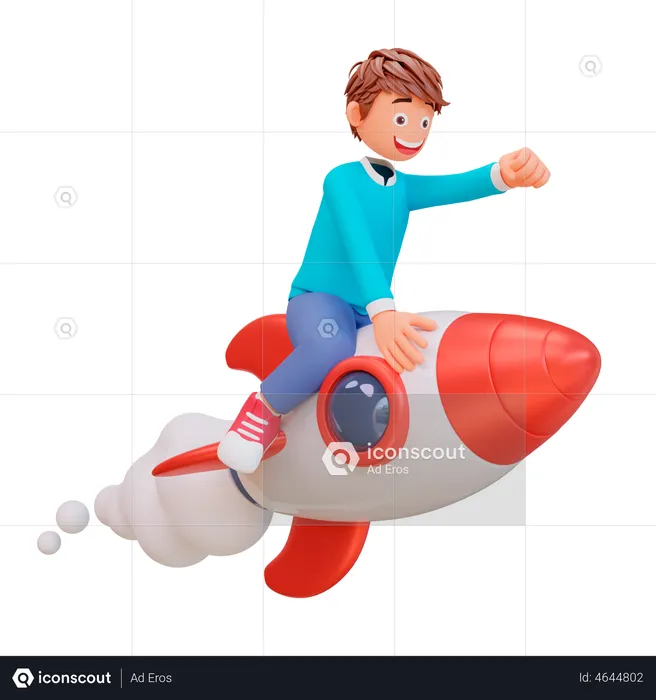 Boy launching business startup  3D Illustration