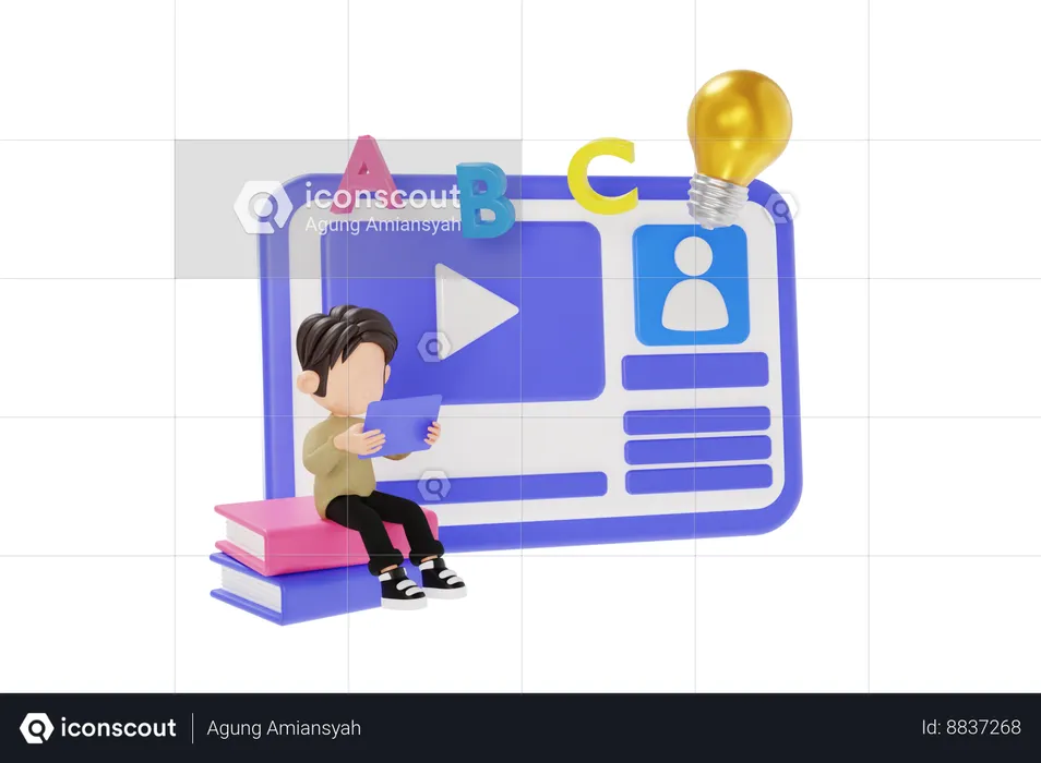 Boy Learning From Online Course  3D Icon