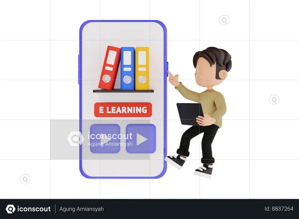 Boy Learning Online  3D Icon