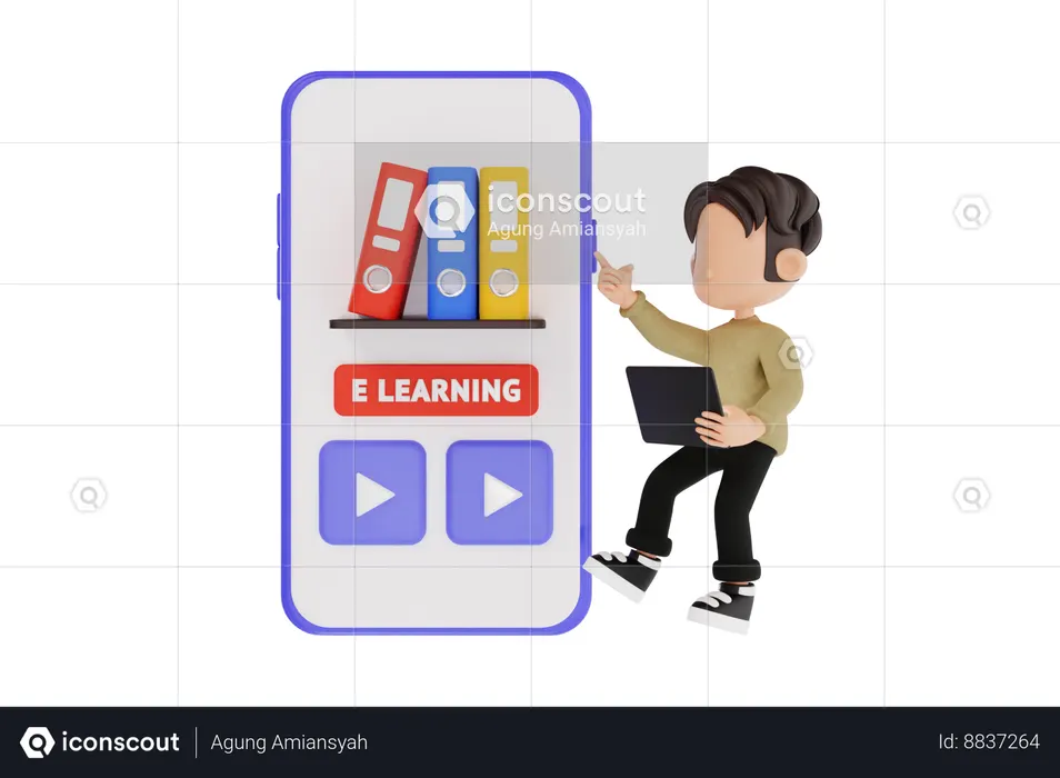 Boy Learning Online  3D Icon