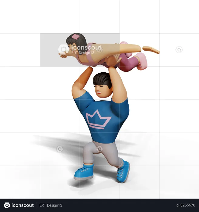 Boy lifting girl  3D Illustration