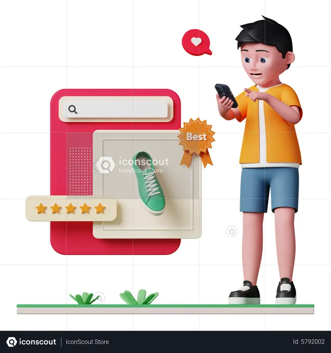 Boy looking at best product  3D Illustration
