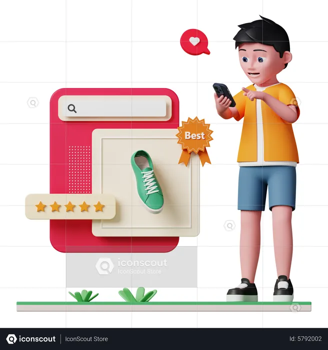 Boy looking at best product  3D Illustration