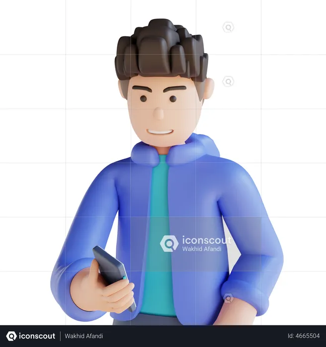 Boy looking at his cellphone  3D Illustration