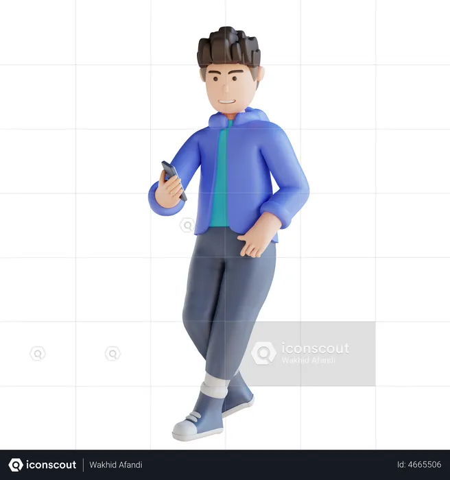 Boy looking at his phone  3D Illustration