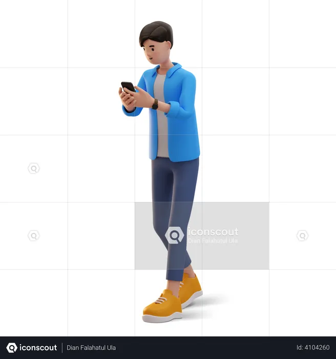 Boy looking at phone screen  3D Illustration