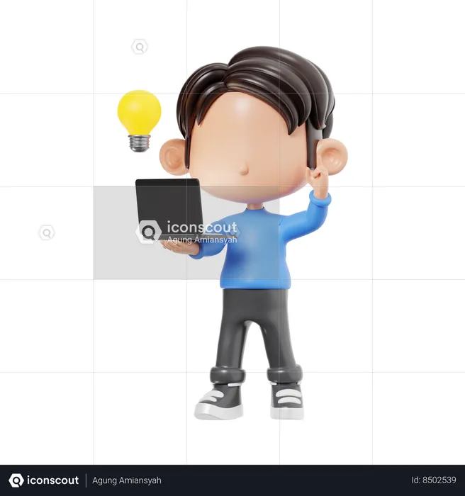 Boy Looking For Business Idea  3D Illustration