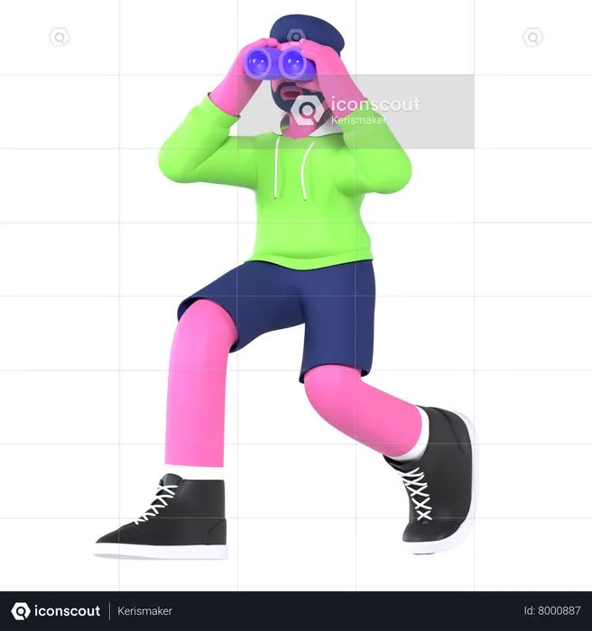 Boy Looking With Binoculars  3D Illustration