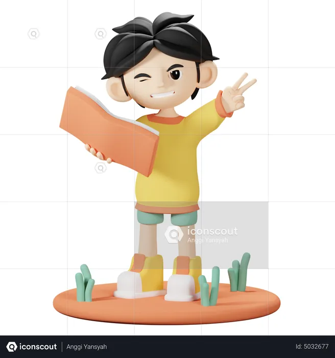 Boy Love to read a Book  3D Illustration
