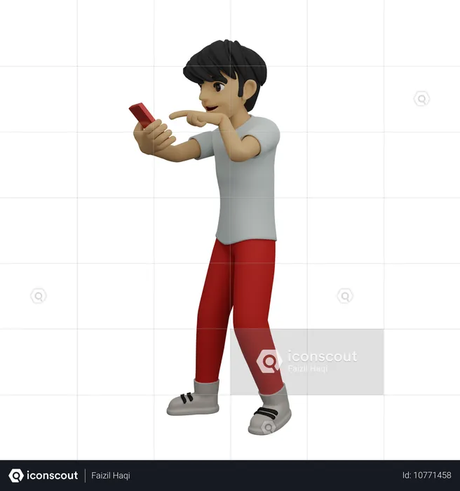 Boy messaging on mobile  3D Illustration