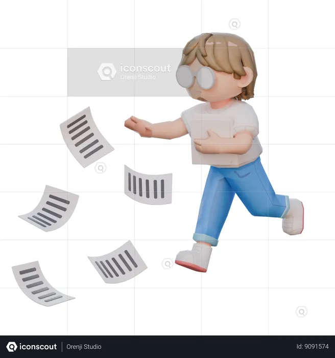 Boy Messed Up Papers  3D Illustration