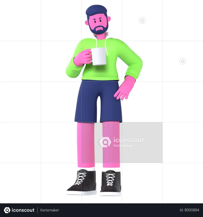 Boy On Coffee Break  3D Illustration