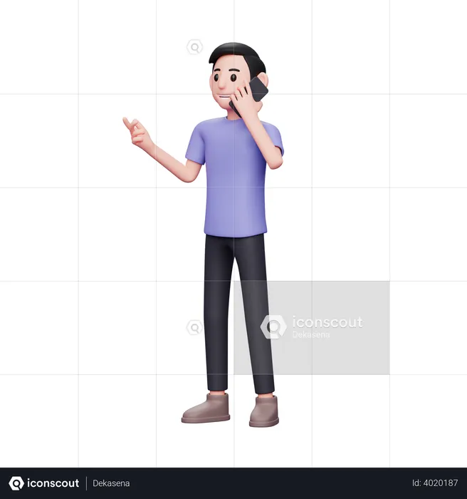 Boy on the phone talking about interesting things with a cell phone in his hand  3D Illustration