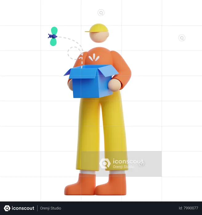 Boy open package  3D Illustration