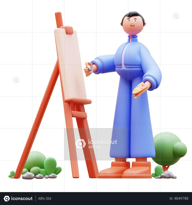 Boy painting on canvas  3D Illustration