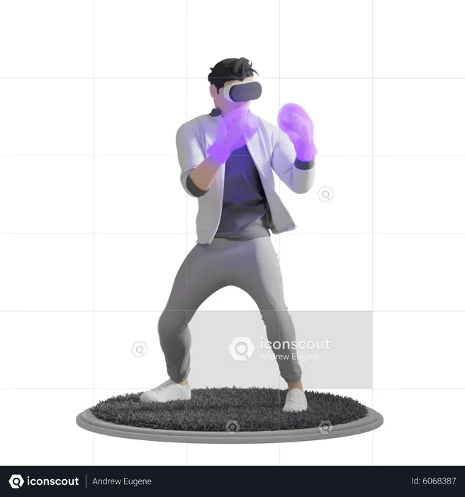 Boy Playing Boxing in VR  3D Illustration