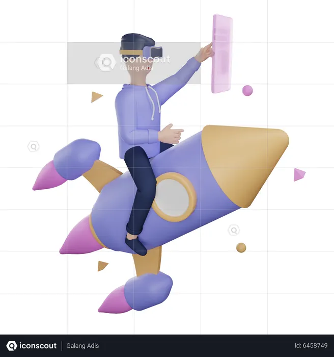 Boy Playing Game In Metaverse  3D Illustration