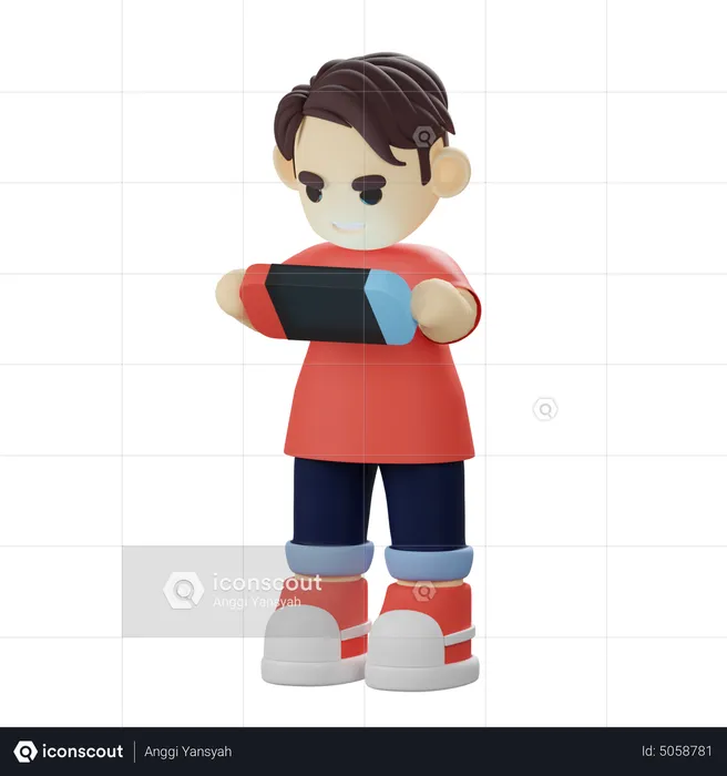 Boy playing game on switch console  3D Illustration