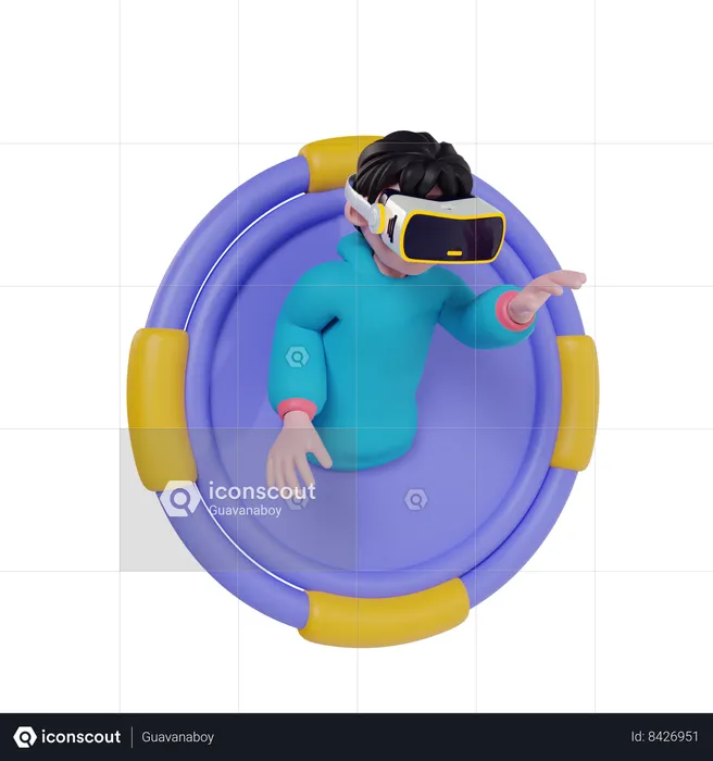 Boy playing game wearing VR glasses  3D Illustration