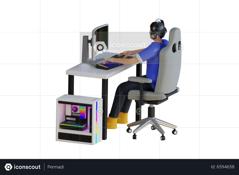 Boy Playing games online  3D Illustration
